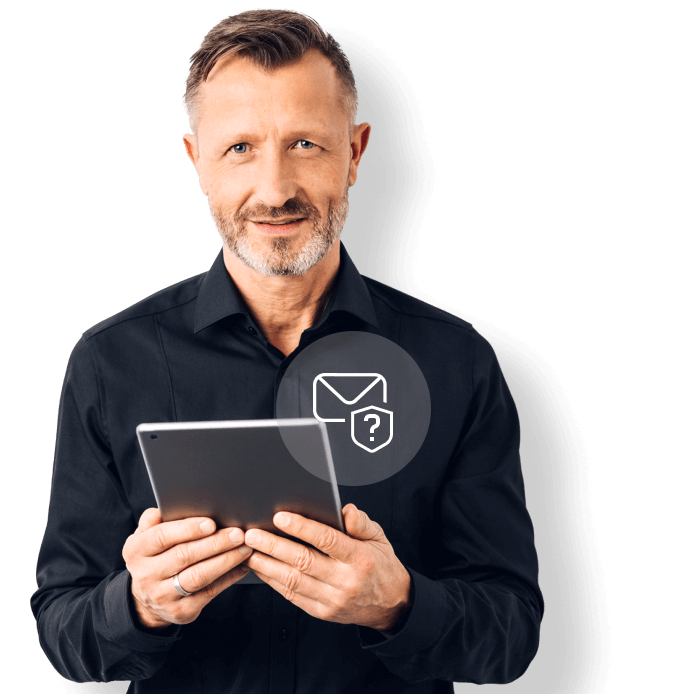 man looking at tablet
