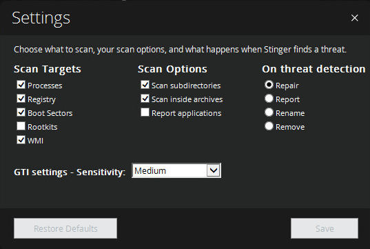 stinger-settings