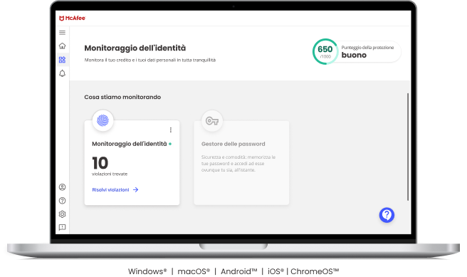 La protezione del furto di identità McAfee consente di monitorare più dati personali filtrati.