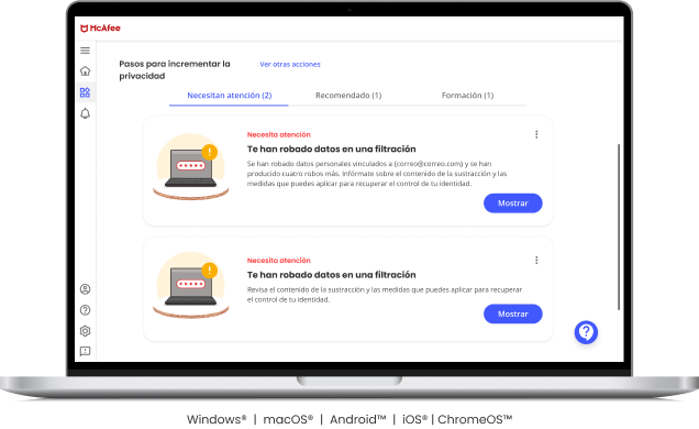McAfee Identity Theft Protection te lista cada robo de datos personales que hayas podido sufrir.