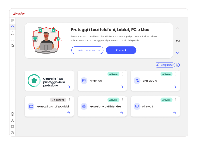 McAfee Plus ti consente di proteggere telefoni cellulari, tablet, PC e Mac.