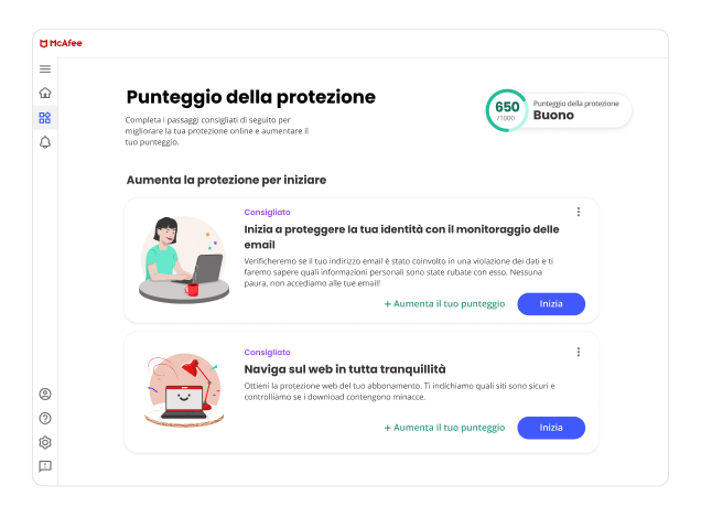 Calcola il tuo punteggio di sicurezza con McAfee Plus a partire dalla protezione dell'identità della tua e -mail.