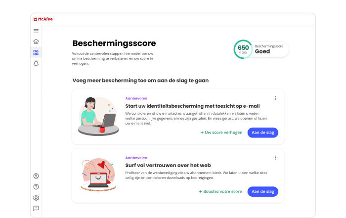Bereken uw veiligheidsscore met McAfee Plus, beginnend met de identiteitsbescherming van uw e -mail.